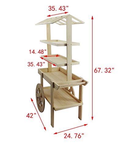 Fixturedisplays® Flower Cart Vending Cart Farmers Market County Fair Wagon Wood Stall Stand Rolling Shelf Retail Booth Kiosk 42.0" Long X 68" Tall X 25.0" Wide, With Awning 19402+18616-Npf #TOP4