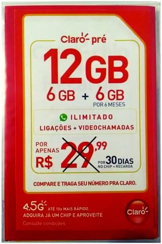 Chip Claro Pré-Pago Prezão 12GB - Recarga Mensal
