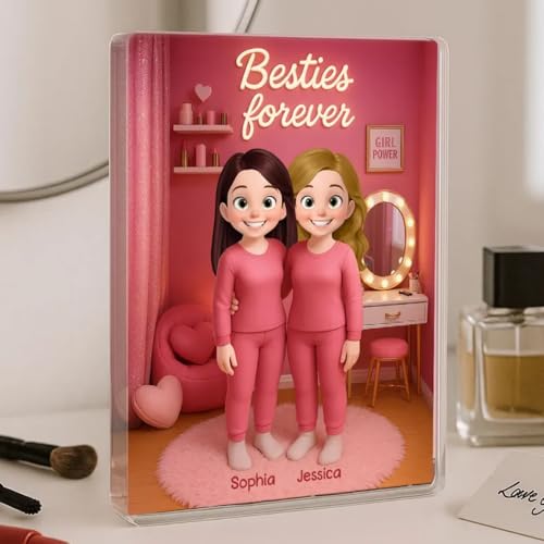 Bestie Forever Custom Acrylic Plaque – Personalized 3D Effect Pink Doll Dream House Sign for Friends, Unique Best Friend Gift