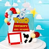 LaVenty Two Infinity and Beyond Cake Topper Birthday Decorations Yellow Red Blue Balls Cake Decoration 2nd Birthday Cake Topper for Boy