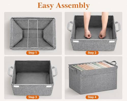 Image of Fabric Storage Box with Lid, Grey, Rectangular Organizer, 30x30x30 cm, 26 Liters Capacity, 2 Compartments