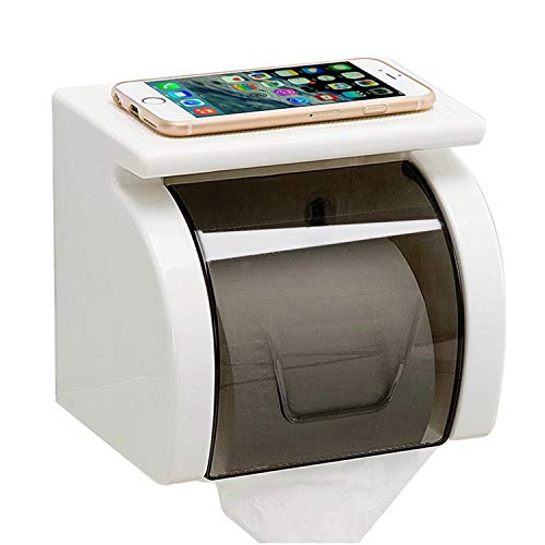 Meiyijia titular de rollo de inodoro a prueba de agua,Portarrollo para Papel Higiénico, Fácil Instalación Sin Taladro, Incluye Adhesivo ,Con cubierta a prueba de agua y polvo Cover