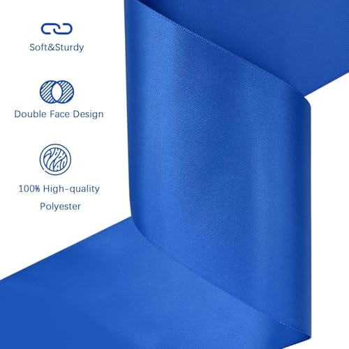 Image of Royal Blue Satin Ribbon 4 inch X 15 Yards Polyester Ribbon for Gift Wrapping Very Suitable for Weddings Party Hair Bow Invitation Decorations and More