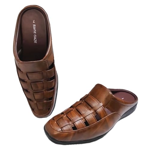 RAGE GAZE Men’s Fashion Sandals – Comfortable Fisherman, Premium PU Padding, Synthetic Leather, Closed-Toe Summer Outdoor Sandals, Brown Ultimate Comfort & Style
