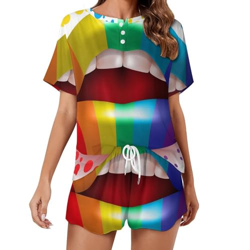 Ensemble de pyjama pour femme lèvres arc-en-ciel sleepwear
