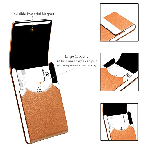 Business Card Holder Case PU Leather Business Card Case Metal Name Card Holder Pocket Carrier for Men & Women with Magnetic Shut - Black3