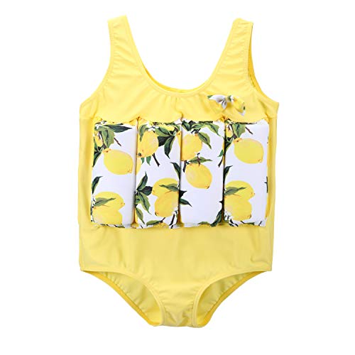 Wowelife Baby Float Suit with Arm Bands Toddler Floating Swimsuit with 8 Removable Buoyancy Sticks for Boys and Girls, 1-4 Years (Yellow Fruit, M(Chest 60,Length 42cm))
