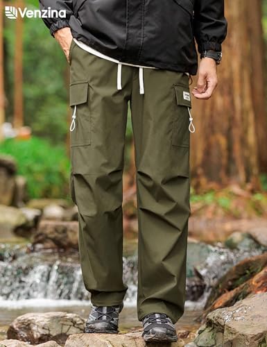 Image of Venzina Men's Techwear Casual Pants, 2-in-1 Straight Leg Waterproof Quick-Dry Joggers, Urban Functional Pants with Contrast Zipper, for Commuting Travel Workout