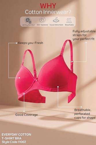 Image of Van Heusen Women's Cotton T-Shirt Bra|16 Hour Comfort|Everyday Bra|Breathable Perforated Cups|Anti Bacterial Tech|Sweat Absorbent|Padded|Wireless|Coverage|No Slip Soft Straps|Detachable Straps