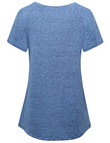 Vindery Sports Tops For Women Short Sleeve,Fast Dry Gym Shirts Yoga Fitness Clothes Performance Active Tee Ladies Workout Tunics Loose Fitting Running Training Shirt Blue 2Xl #TOP1