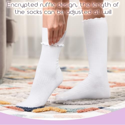 6 Pairs Women Ruffle Knee High Socks Turn Cuff Knit Breathable Cute Frilly Lettuce Dress Breathable Socks2