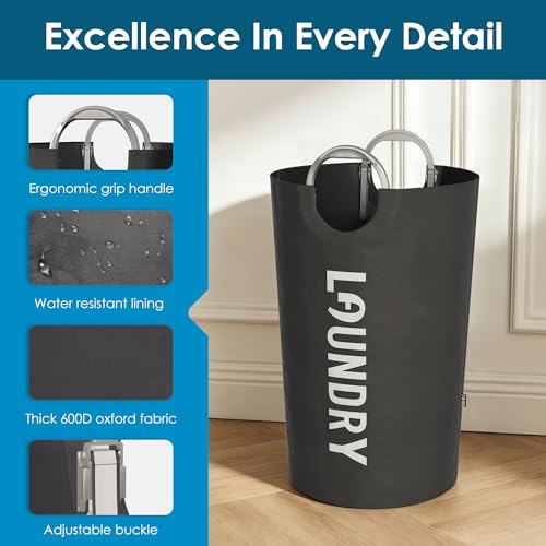 Image of 130L Laundry Basket with Tech Handle, 2in1 Dirty Clothes Hamper Dark Grey