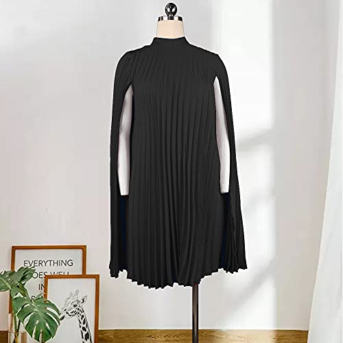 AOMEI Women's Stand Collar Pleated Cape Sleeve Loose Knee Length Dress Plus Size3