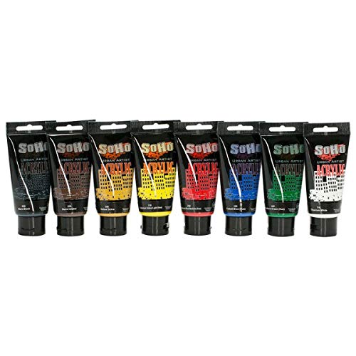 Soho Urban Artist Heavy Body Acrylic Paint High Pigment Perfect For Canvas, Wood, Ceramics With Excellent Coverage For Professionals And Students - Basic Set Of 8 - Assorted Colors #TOP1