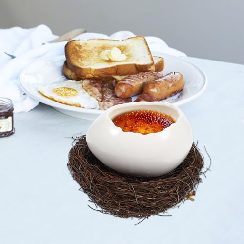 Cuenco de postre de cerámica con forma de cáscara y base de ratán natural CRAFTHROU 6
