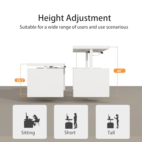 Image of FUFU&GAGA 70.9 inch Large Standing Desk with Drawer, Electric Height Adjustable Desk with File Cabinet, Executive Computer Table, Sit Stand Desks, for Home Office, White, 70.9 inchW x 31.6 inchD x 29.5 inch-44 inchH