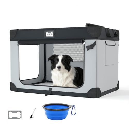 36 Inch Collapsible Travel Dog Crate for Large Dogs Portable Dog Crate 3-Door Foldable Soft Kennel with Durable Mesh Windows Warm Blanket and Foldable Bowl