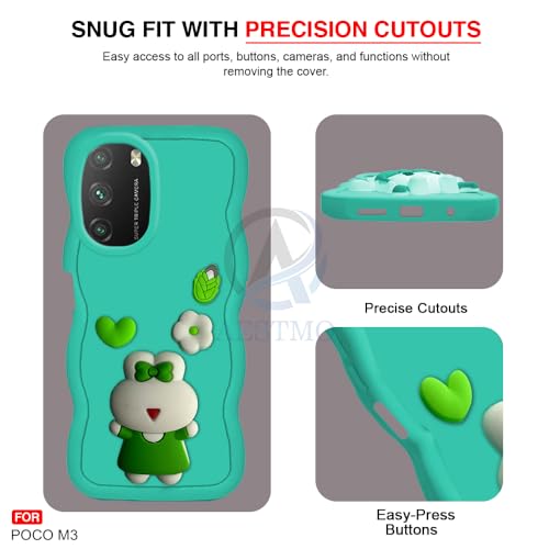 Image of AESTMO Back Case Cover for Poco M3 | 3D Cute Fun Cartoon Characters | Anti Slip Grip Cute Wave Curly Frame Shape | Full Body Protection Back Cover for Poco M3 (Mint Green)