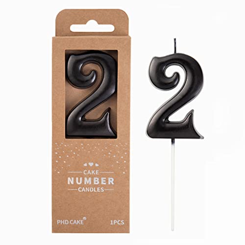 PHD Elegant Black 2.76 Inch 2 Number Birthday Candles for Party Celebration