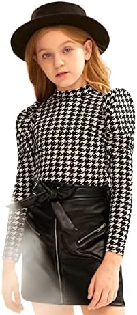 SOLY HUX Girl's Houndstooth Print Long Sleeve Tee Top and Skirt Set 2 Piece Outfits