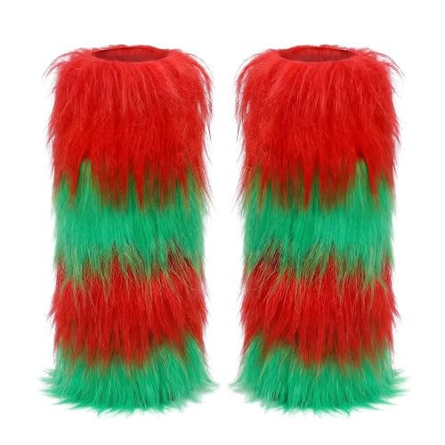 Image of Kigeli Christmas Leg Warmers Women Furry Christmas Boot Cuffs Santa Boot Cover Red Green Holiday Outfit for Women Men Accessories
