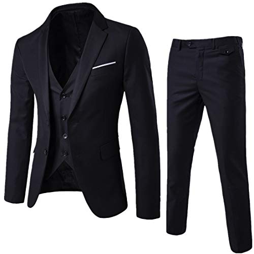 WEEN CHARM Men's 3-Piece Slim Fit Suit Set-2-Button Blazer,Vest & Pants-Formal Wedding,Prom,Party & Business Tuxedo