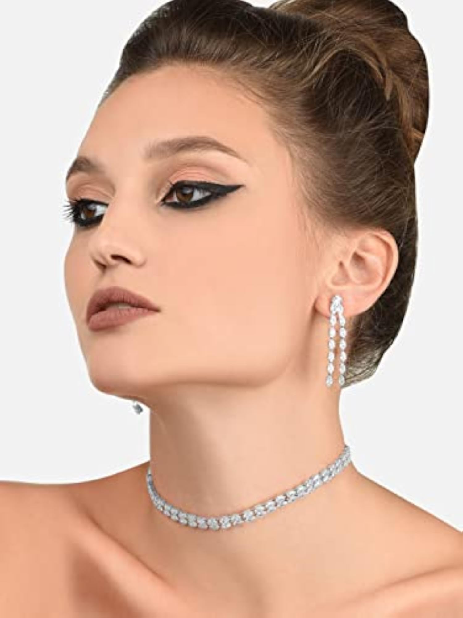 Silver Tone Marquise Cubic Zirconia Necklace and Earring Set
