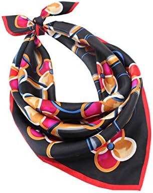 ANDANTINO 100% Pure Mulberry Silk Square Scarf for Hair-27''x27''- Women Men Natural Silk Neckerchief Digital Printed Headscarf (Red Black)