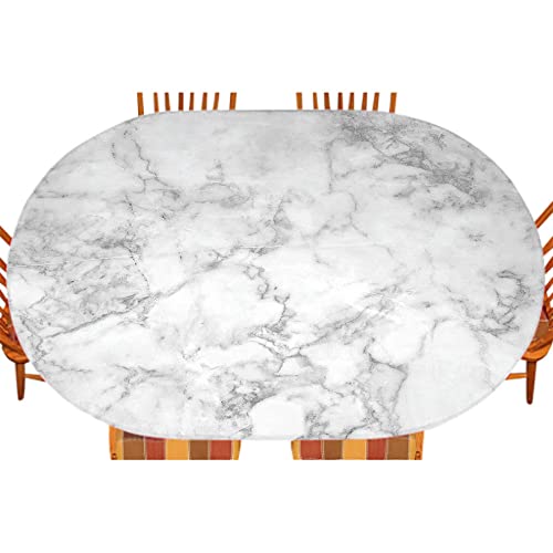 Esfvrg Marble Oval Fitted Tablecloth, Nature Granite Pattern With Cloudy Spotted Trace Effects Marble Image, For Kitchen Dining, Party, Holiday, Christmas, Buffet, Fits 48" X 68" Table, Grey Dust #TOP8