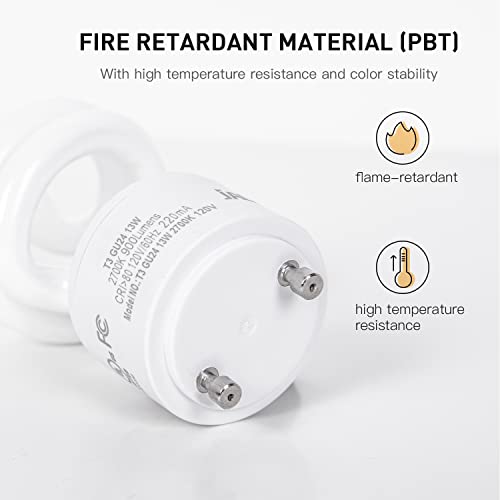 Image of JACKYLED CFL Light Bulbs Energy Efficient UL T3 13W 2700K 900lm Spiral GU24 Base Compact Flourescent Bulbs 4-Pack