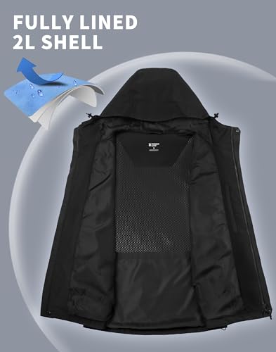 Pioneer Camp Herren Regenjacke Wasserdicht Atmungsaktiv Outdoor Jacke Mit Kapuze 4 Taschen Schwarz M