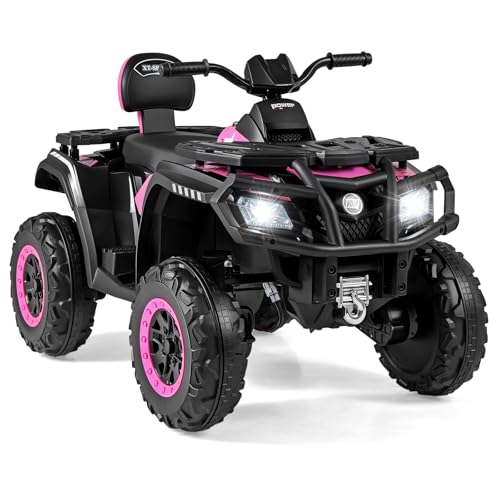 DREAMADE 24V Kinderquad Elektro, 2-Sitzer Kinder Elektroauto ATV mit Federung & Musik & Hupe & rutschfeste Räder, Elektrisches Kinderauto, Elektro Quad für Kinder von 3-8 Jahre (Rosa)