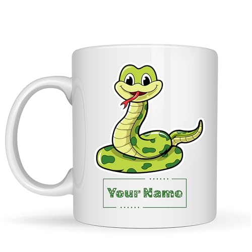 Be Buz Personalized Snake Mug, Custom Name Ceramic Coffee Cup, Reptile Lover Gift for Kids, Zoologists and Snake Lovers