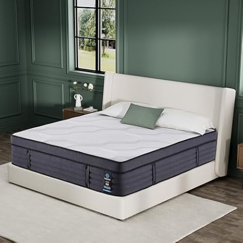 Suiforlun Queen Mattress, 15 Inch Hybrid Charcoal Gel Memory Foam Mattress with Edge Support Pocket Coils, Cooler Sleep, Back Pain Relief, Fiberglassfree Medium-Firm Bed Mattress Cover