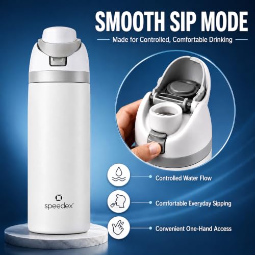 Image of Speedex Coral 500 Stainless Steel Vacuum Insulated Water Bottle 950ml | Thermosteel Flask | Hot 18Hr Cold 24Hr | Flip Straw Lid Sipper | Kids Boys Girls Men Women Office School Gym Travel | White