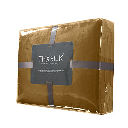 Thxsilk Silk Sheet Set 4 Pcs, 7A+ Silk Bed Sheets, Luxury Bedding Sets -Ultra Soft, Durable-100% Top Grade Mulberry Silk, Queen Size, Metallic Gold #TOP4