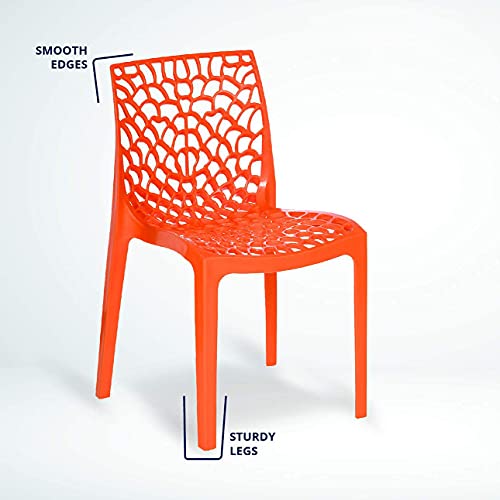 Image of Binani Web Designer Plastic Chair for Home, Office and Restaurant and Cafe|Armless Chair for Dining Room| Heavy Duty Outdoor Plastic Chair | Designer Balcony Chair (4, Orange)