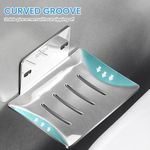 Image of HASTHIP 2Pcs SUS304 Soap Holder, Stickable Wall Mount with Drainage Tray