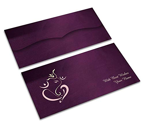 Image of Brown Cloud Customised Exclusive Designer Satin Purple Shagun /Money /Gift Envelope /Cover /Lifafa for Gift /Festival with Personalized Text Message /Name /Photo - (Pack of 10)