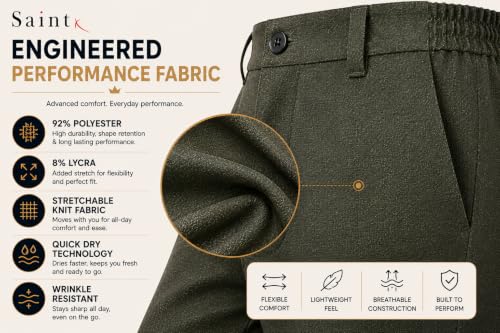 Image of SaintX Men's 4-Way Stretchable, Wrinkle Resistant, All-Day Comfort Trousers | 2 inch Expandable Waistband | Lightweight & Flexible Everyday Wear | EasyMove Office & Casual Wear (Style 37)