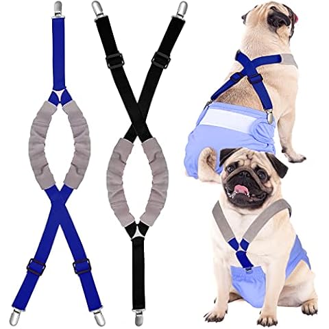 2 Pieces Dog Diaper Suspenders Belly Bands Canine Harness Keep Diaper on Your Dog for Small Medium and Large Dogs (Black, Blue, Small) Cover