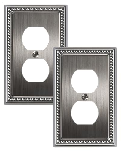 TREEWELL 2-Pack Duplex Outlet Cover Silver Metal Wall Plates for Electrical Outlets 1 Gang Receptacle Light Switch Cover Pearls Beaded Decorative Switch Plates and Outlet Covers