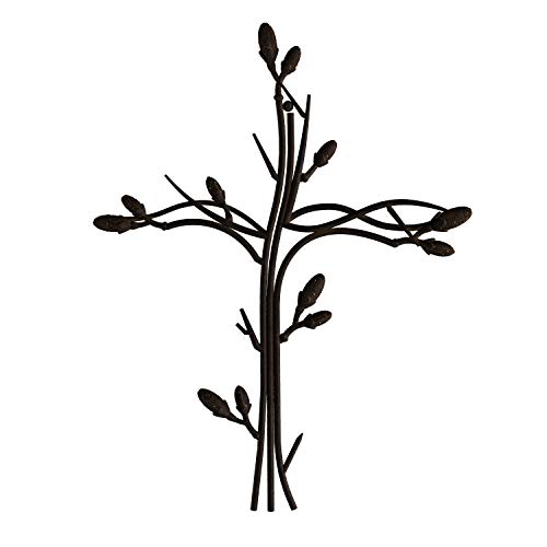 Lavish Home Handmade Short Flat White Mango Wood Vase Metal Wall Cross Intertwined Vine Design-Rustic Handcrafted Religious Art For Decor In Living Room, Bedroom #TOP1
