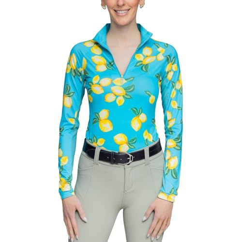 Azure Lemons Long Sleeve 1/4 Zip Sun Shirt L