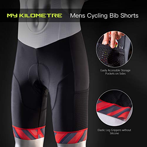 image for MY KILOMETRE Mens Cycling Bib Shorts with Big Side Pockets Padded Bib 