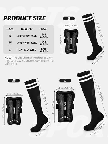 Hryrbay Kids Soccer Shin Guards and Socks Youth Soccer Shin Pads Protective Defender Gear for 3-15 Years Toddler Boys Girls Soccer Equipment for Football Games - Thumbnail 2