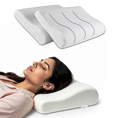 Image of GADDA CO Cervical Pillow for Neck & Shoulder Pain - Orthopedic Memory Foam Neck Support, Contour & Side Sleeper, Spondylitis Relief, Anti-Snoring, Size -20x12x2.5 in, White, Pack of 2, 2-Year Warranty