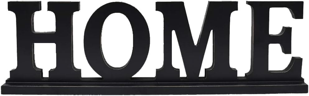 BPA Rustic wood home sign for home decor, decorative wooden cutout word decor freestanding home tabletop decor, 16.5 x 5 black home block letters sign family mantel fireplace decor