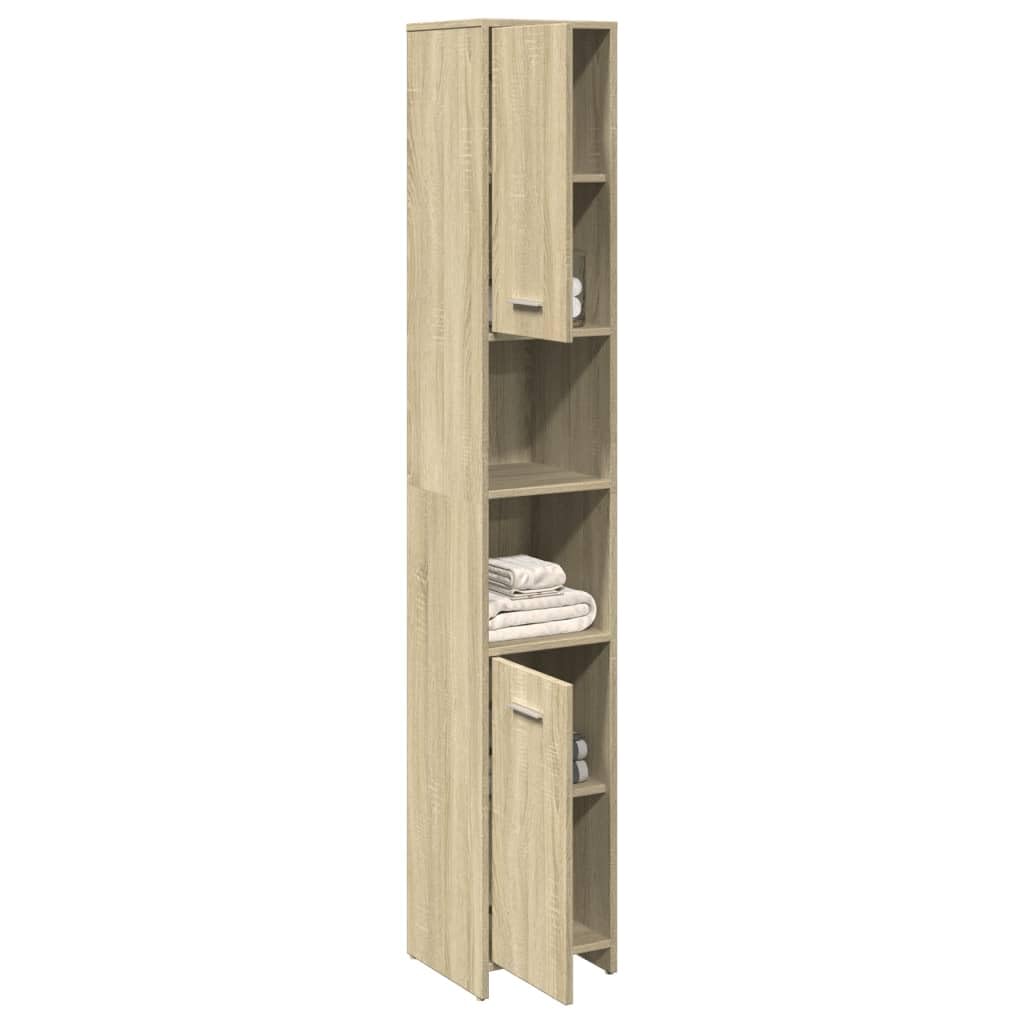 Armario de Baño vidaXL Madera contrachapada Color Roble 30x30x183,5 cm, Armario de Almacenamiento de Baño