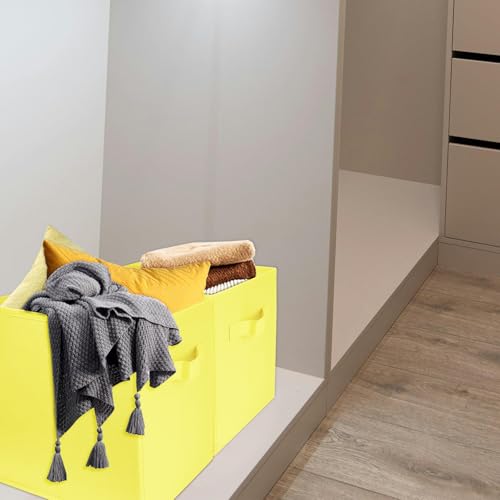 Zuihug 3 Pcs Storage Cubes, 10.5 Inch Collapsible Storage Bins, Fabric Foldable Bins for Organization, Durable Storage Bins for Closet, Shelves, Offices (Yellow) by Zuihug - Image 6